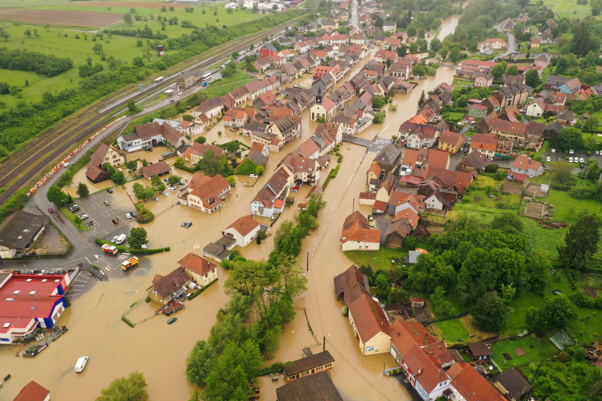 Innodations de 2024 à Diemeringen, vue du ciel